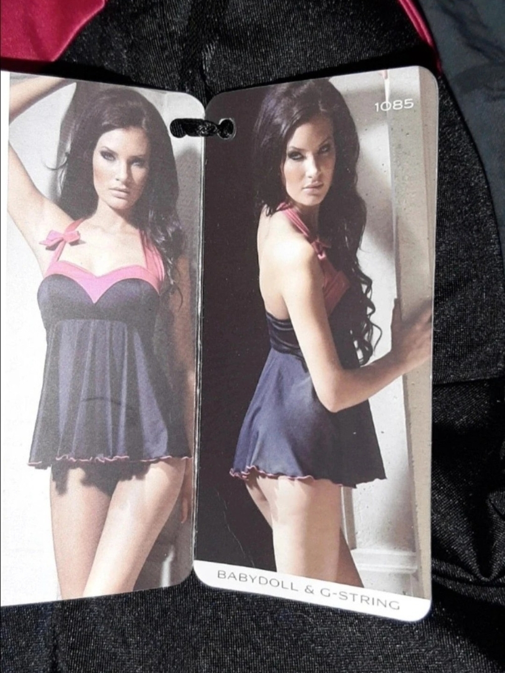 Babydoll & Sequin G-String Lingerie - Black with Pink Trim Coquette S NWT